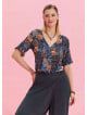 V Neck Lace Back Detail Buttoned Bohemian Blouse 4636